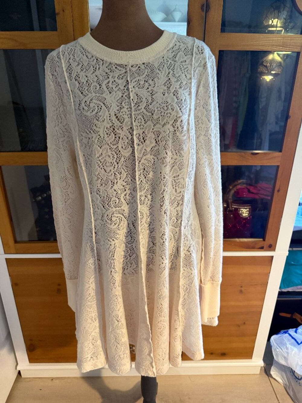 Free People Lace Sweater Dress in Cream Size M